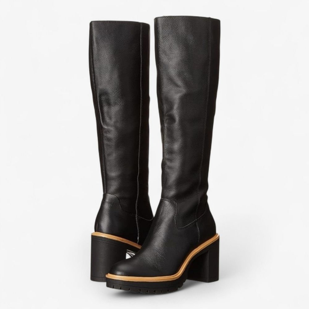 Dolce Vita Corry H2O Waterproof Lug Sole Black Leather Chunky Heel Tall Boot 7.5